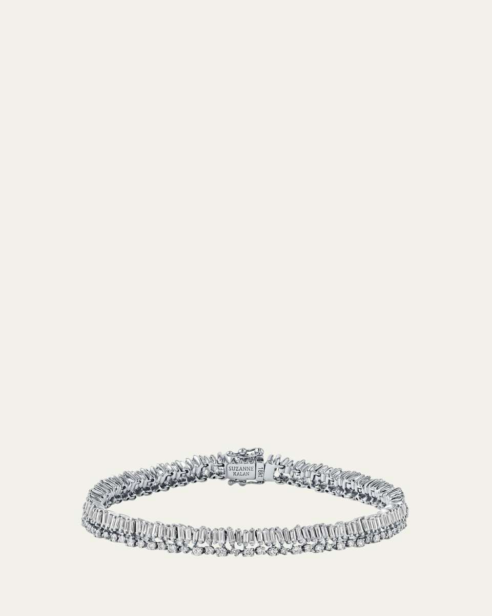 18K White Gold Baguette and Round Diamond Tennis Bracelet